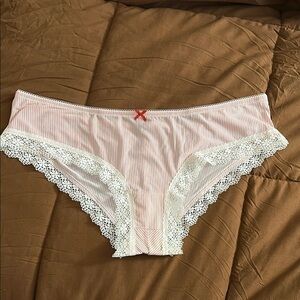 Vintage Aerie Silky Pink Striped Lace Trim Panty NWOT
